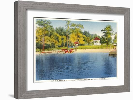 Beach, Lake Quassapaug, Waterbury, Connecticut-null-Framed Art Print