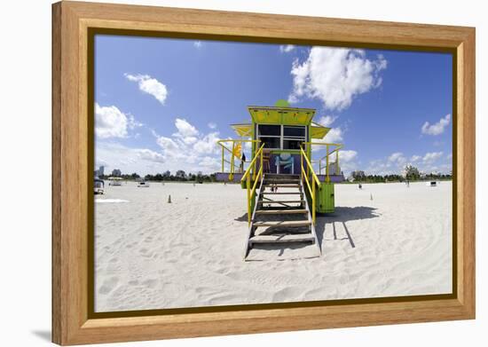 Beach Lifeguard Tower '12 St', in Art Deco Style, Miami South Beach-Axel Schmies-Framed Premier Image Canvas