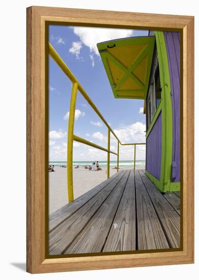 Beach Lifeguard Tower '12 St', in Art Deco Style, Miami South Beach-Axel Schmies-Framed Premier Image Canvas