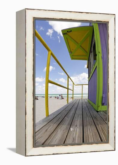 Beach Lifeguard Tower '12 St', in Art Deco Style, Miami South Beach-Axel Schmies-Framed Premier Image Canvas
