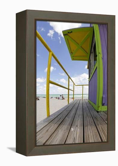 Beach Lifeguard Tower '12 St', in Art Deco Style, Miami South Beach-Axel Schmies-Framed Premier Image Canvas