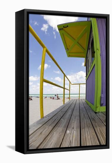 Beach Lifeguard Tower '12 St', in Art Deco Style, Miami South Beach-Axel Schmies-Framed Premier Image Canvas