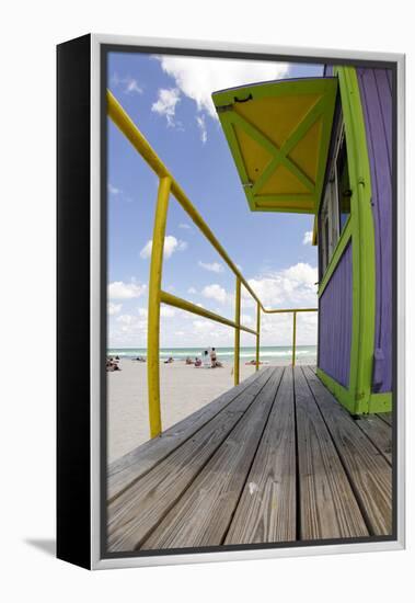 Beach Lifeguard Tower '12 St', in Art Deco Style, Miami South Beach-Axel Schmies-Framed Premier Image Canvas