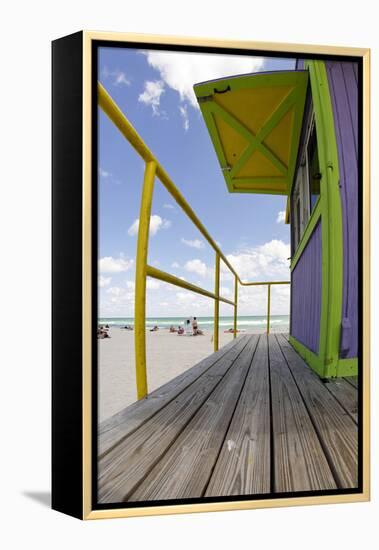 Beach Lifeguard Tower '12 St', in Art Deco Style, Miami South Beach-Axel Schmies-Framed Premier Image Canvas