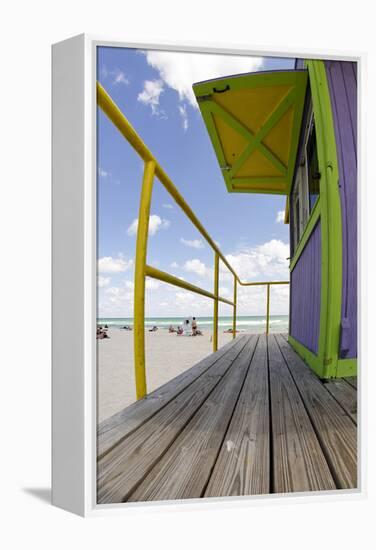 Beach Lifeguard Tower '12 St', in Art Deco Style, Miami South Beach-Axel Schmies-Framed Premier Image Canvas