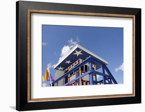 Beach Lifeguard Tower '13 St', with Paint in Style of the Us Flag, Miami South Beach-Axel Schmies-Framed Photographic Print