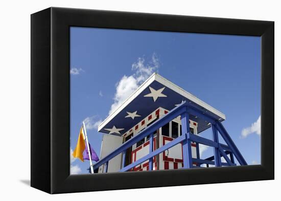Beach Lifeguard Tower '13 St', with Paint in Style of the Us Flag, Miami South Beach-Axel Schmies-Framed Premier Image Canvas