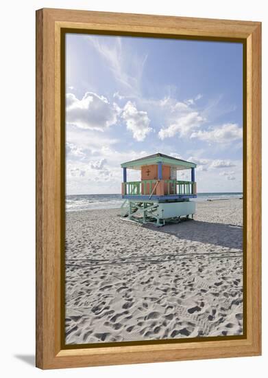 Beach Lifeguard Tower '14 St', Typical Art Deco Design, Miami South Beach-Axel Schmies-Framed Premier Image Canvas