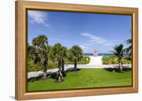 Beach Lifeguard Tower 'Jetty', Bicycle Rental Station in South Point Park, Florida-Axel Schmies-Framed Premier Image Canvas