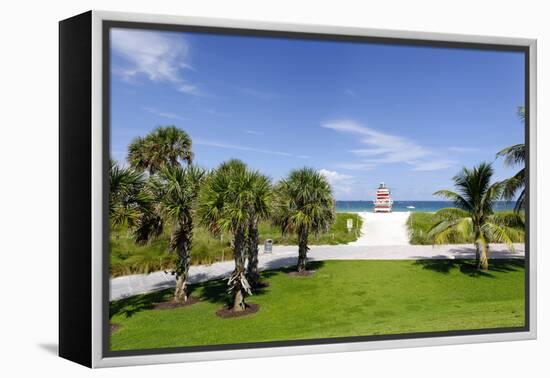 Beach Lifeguard Tower 'Jetty', Bicycle Rental Station in South Point Park, Florida-Axel Schmies-Framed Premier Image Canvas