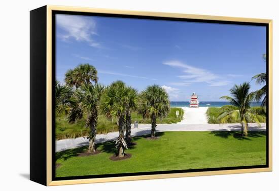 Beach Lifeguard Tower 'Jetty', Bicycle Rental Station in South Point Park, Florida-Axel Schmies-Framed Premier Image Canvas