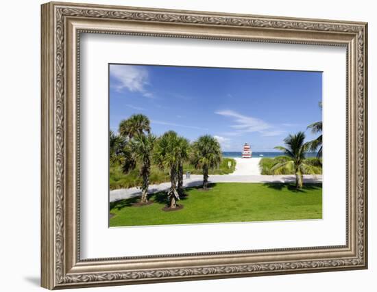 Beach Lifeguard Tower 'Jetty', Bicycle Rental Station in South Point Park, Florida-Axel Schmies-Framed Photographic Print