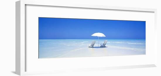 Beach, Ocean, Water, Parasol and Chairs, Maldives-null-Framed Photographic Print