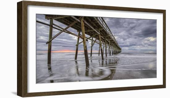 Beach, ocean, waves and pier at sunrise, Sunset Beach, North Carolina, United States of America, No-Jon Reaves-Framed Photographic Print