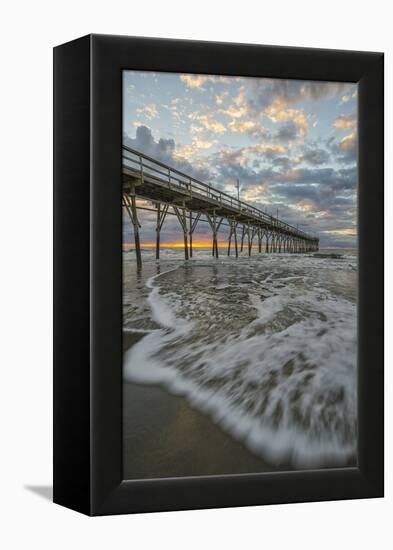 Beach, ocean, waves and pier at sunrise, Sunset Beach, North Carolina, United States of America, No-Jon Reaves-Framed Premier Image Canvas