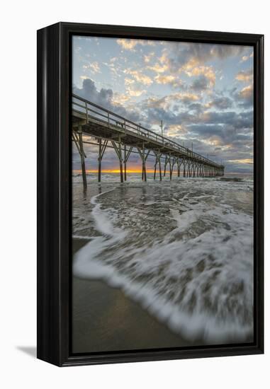 Beach, ocean, waves and pier at sunrise, Sunset Beach, North Carolina, United States of America, No-Jon Reaves-Framed Premier Image Canvas