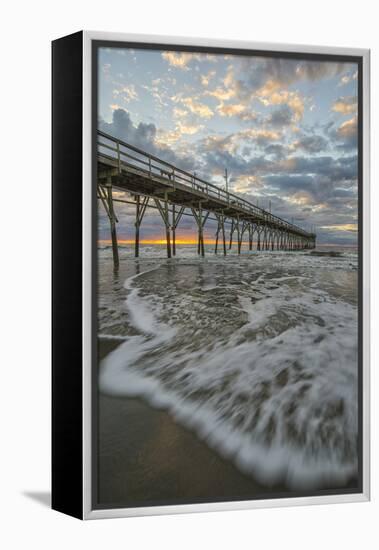 Beach, ocean, waves and pier at sunrise, Sunset Beach, North Carolina, United States of America, No-Jon Reaves-Framed Premier Image Canvas