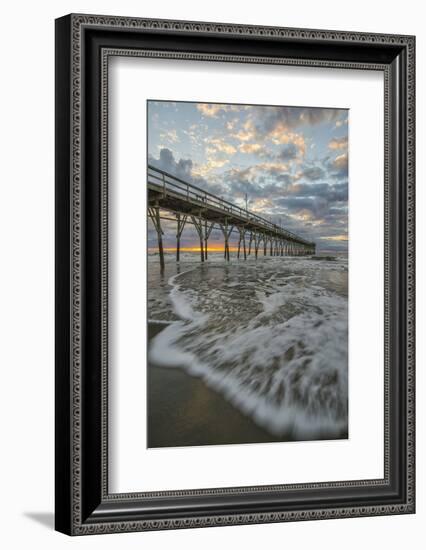 Beach, ocean, waves and pier at sunrise, Sunset Beach, North Carolina, United States of America, No-Jon Reaves-Framed Photographic Print