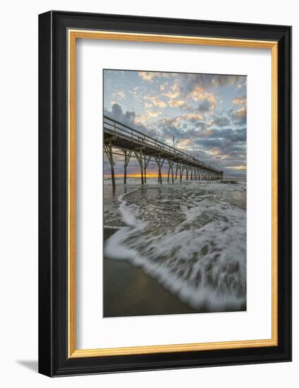 Beach, ocean, waves and pier at sunrise, Sunset Beach, North Carolina, United States of America, No-Jon Reaves-Framed Photographic Print