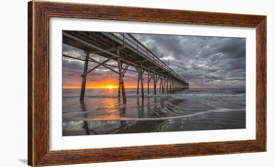 Beach, ocean, waves and pier at sunrise, Sunset Beach, North Carolina, United States of America, No-Jon Reaves-Framed Photographic Print