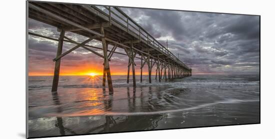 Beach, ocean, waves and pier at sunrise, Sunset Beach, North Carolina, United States of America, No-Jon Reaves-Mounted Photographic Print