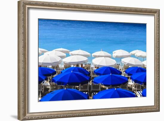 Beach Parasols, Nice, Alpes Maritimes, Provence, Cote D'Azur, French Riviera, France, Europe-Amanda Hall-Framed Photographic Print