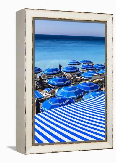 Beach Parasols, Nice, Alpes Maritimes, Provence, Cote D'Azur, French Riviera, France, Europe-Amanda Hall-Framed Premier Image Canvas