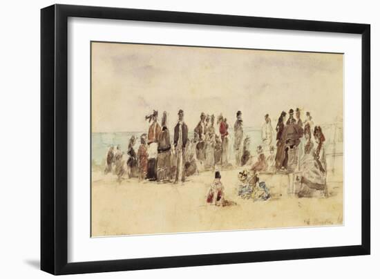 Beach Scene, 1864 (Pen & Ink & W/C on Paper)-Eugene Louis Boudin-Framed Giclee Print
