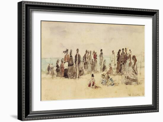 Beach Scene, 1864 (Pen & Ink & W/C on Paper)-Eugene Louis Boudin-Framed Giclee Print