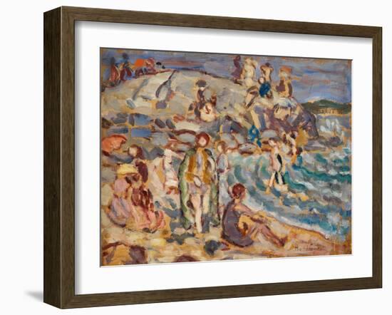 Beach Scene and Hill (Oil on Panel)-Maurice Brazil Prendergast-Framed Giclee Print