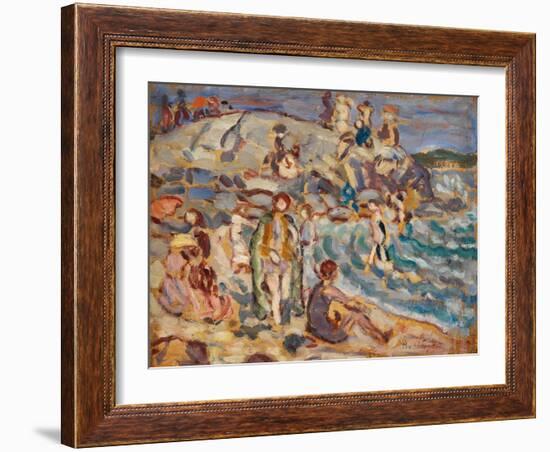 Beach Scene and Hill (Oil on Panel)-Maurice Brazil Prendergast-Framed Giclee Print