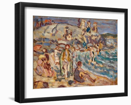 Beach Scene and Hill (Oil on Panel)-Maurice Brazil Prendergast-Framed Giclee Print