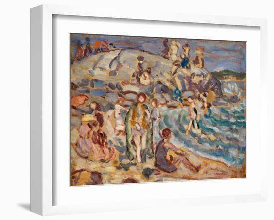 Beach Scene and Hill (Oil on Panel)-Maurice Brazil Prendergast-Framed Giclee Print