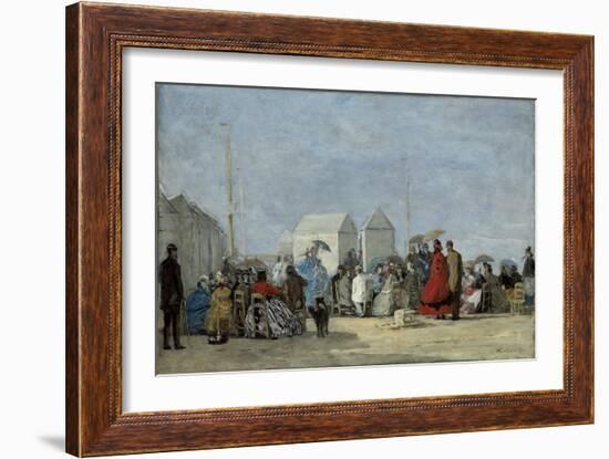 Beach Scene at Trouville; Scene De Plage a Trouville, 1864-Eugene Louis Boudin-Framed Giclee Print