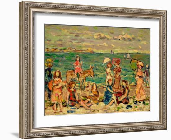 Beach Scene, C.1912-13 (Oil on Panel)-Maurice Brazil Prendergast-Framed Giclee Print