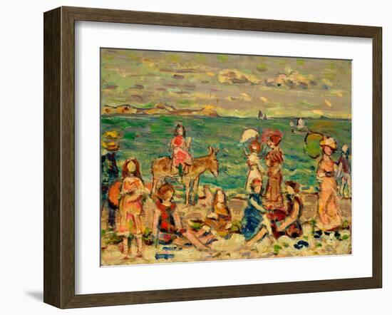 Beach Scene, C.1912-13 (Oil on Panel)-Maurice Brazil Prendergast-Framed Giclee Print