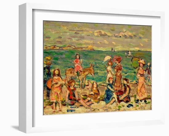 Beach Scene, C.1912-13 (Oil on Panel)-Maurice Brazil Prendergast-Framed Giclee Print