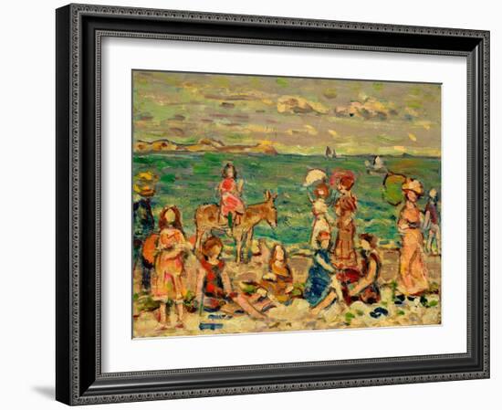 Beach Scene, C.1912-13 (Oil on Panel)-Maurice Brazil Prendergast-Framed Giclee Print