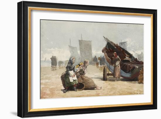 Beach Scene, Cullercoats, 1881 (W/C over Graphite on Cream Wove Paper)-Winslow Homer-Framed Giclee Print