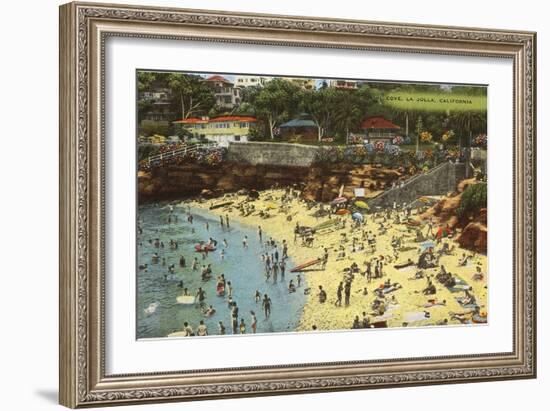 Beach Scene, La Jolla Cove, California-null-Framed Art Print