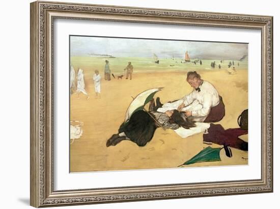 Beach Scene: Little Girl Having Her Hair Combed by Her Nanny, circa 1876-77-Edgar Degas-Framed Giclee Print