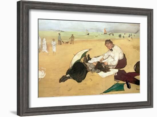 Beach Scene: Little Girl Having Her Hair Combed by Her Nanny, circa 1876-77-Edgar Degas-Framed Giclee Print