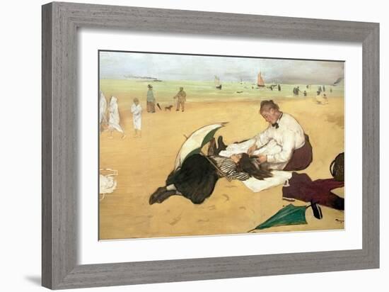 Beach Scene: Little Girl Having Her Hair Combed by Her Nanny, circa 1876-77-Edgar Degas-Framed Giclee Print