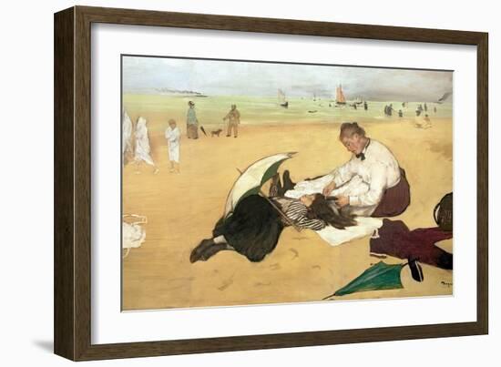 Beach Scene: Little Girl Having Her Hair Combed by Her Nanny, circa 1876-77-Edgar Degas-Framed Giclee Print