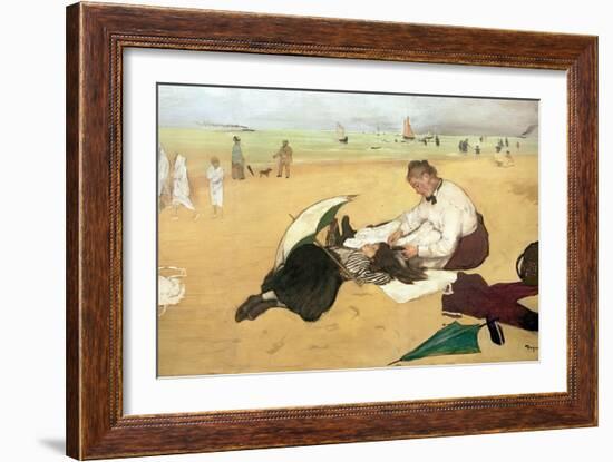 Beach Scene: Little Girl Having Her Hair Combed by Her Nanny, circa 1876-77-Edgar Degas-Framed Giclee Print