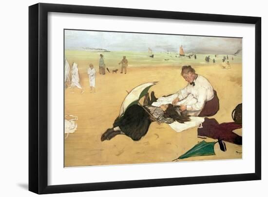 Beach Scene: Little Girl Having Her Hair Combed by Her Nanny, circa 1876-77-Edgar Degas-Framed Giclee Print