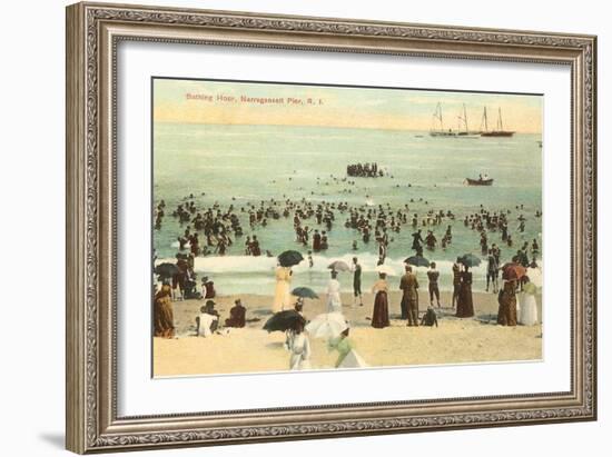 Beach Scene, Narragansett Pier, Rhode Island-null-Framed Art Print