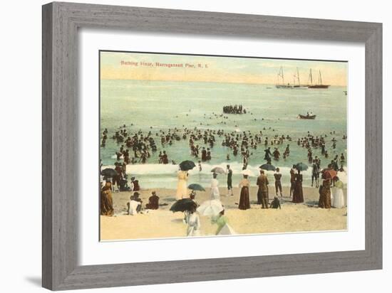 Beach Scene, Narragansett Pier, Rhode Island-null-Framed Art Print