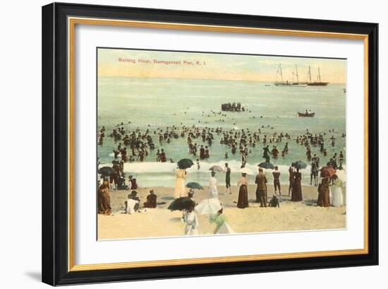 Beach Scene, Narragansett Pier, Rhode Island-null-Framed Art Print