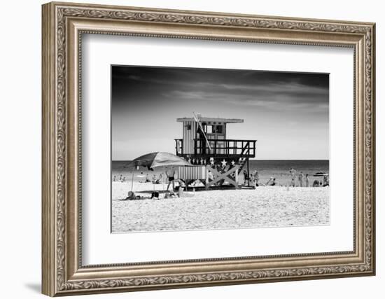 Beach Scene with a Life Guard Station - Miami Beach - Florida-Philippe Hugonnard-Framed Photographic Print